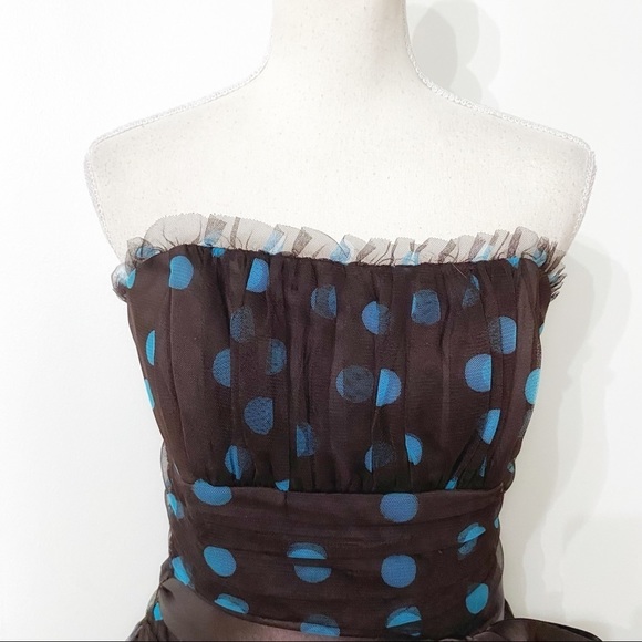Scott McClintock Brown & Blue Polka Dot Strapless Dress – Size 8 - Picture 5 of 13